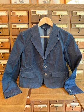 Anne Klein Petite Denim Blazer
Jacket Size 6P Blue Stretch 3-
Button Tailored
